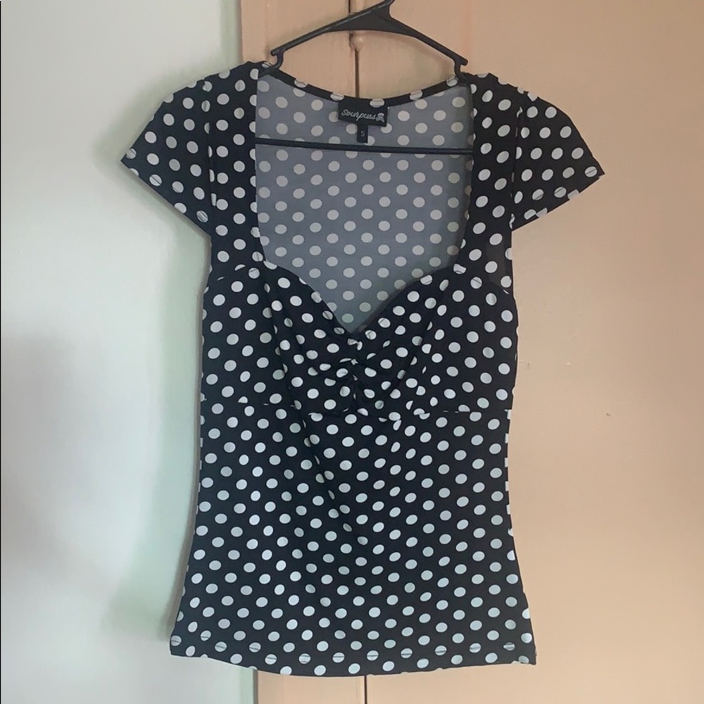 Polka dot top with sweetheart neckline